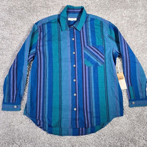 Escape by Habitat Shirt Womens Medium Button Up Long Sleeve Stripe Lightweight - Picture 1 of 13